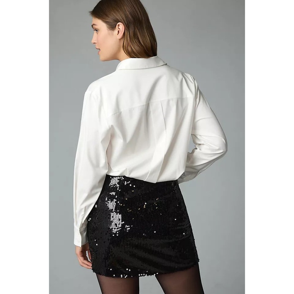 Mare Mare Twofer White Button Down Black Sequin Skirt Combo Mini Dress - Picture 3 of 12